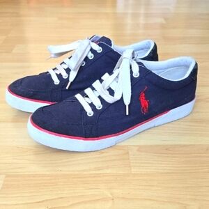 Polo Ralph Lauren Canvas Uppers Navy Blue Red Casual Sneakers Shoes - Men's 11D